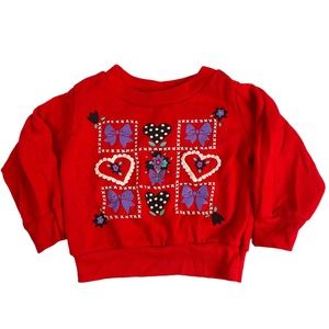 Vintage 1980s Hearts Floral Valentine Red Crewneck Kids Children’s Size 3T Bows